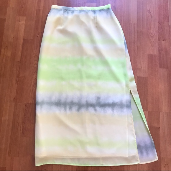 PERSONI | Y2K MIDI Skirt w/ Tie Dye Watercolour Print in Green & Yellow Size L - Picture 9 of 16